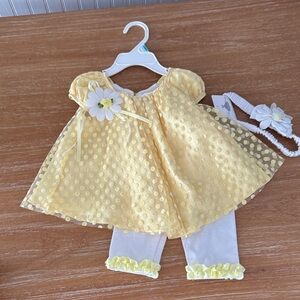 Rare Editions Yellow Polka Dot Baby Dress with Flower Accent